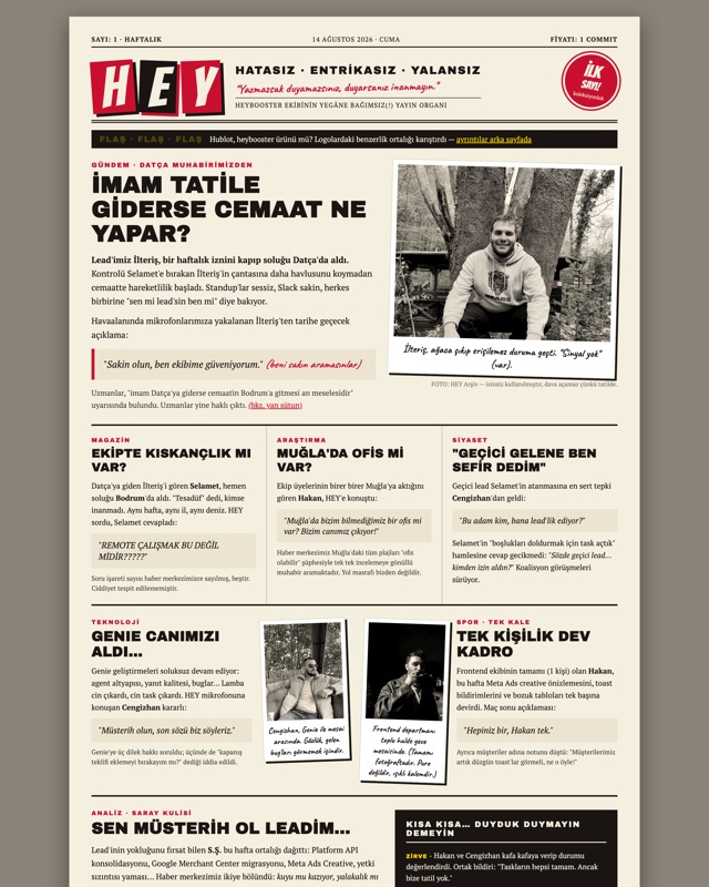 HEY Gazetesi Sayı 1 ön sayfası