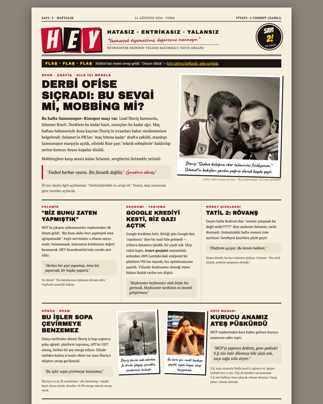 HEY Gazetesi Sayı 2 ön sayfası