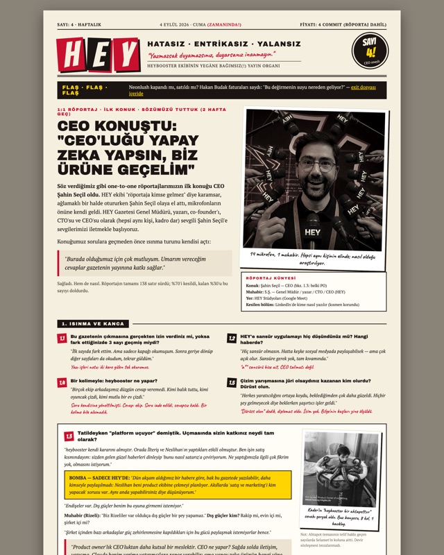 HEY Gazetesi Sayı 4 ön sayfası