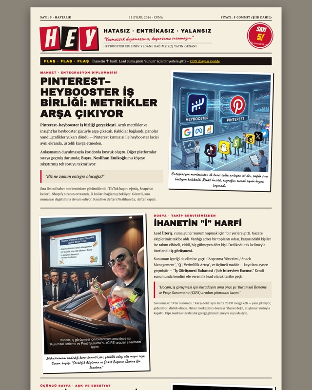 HEY Gazetesi Sayı 5 ön sayfası